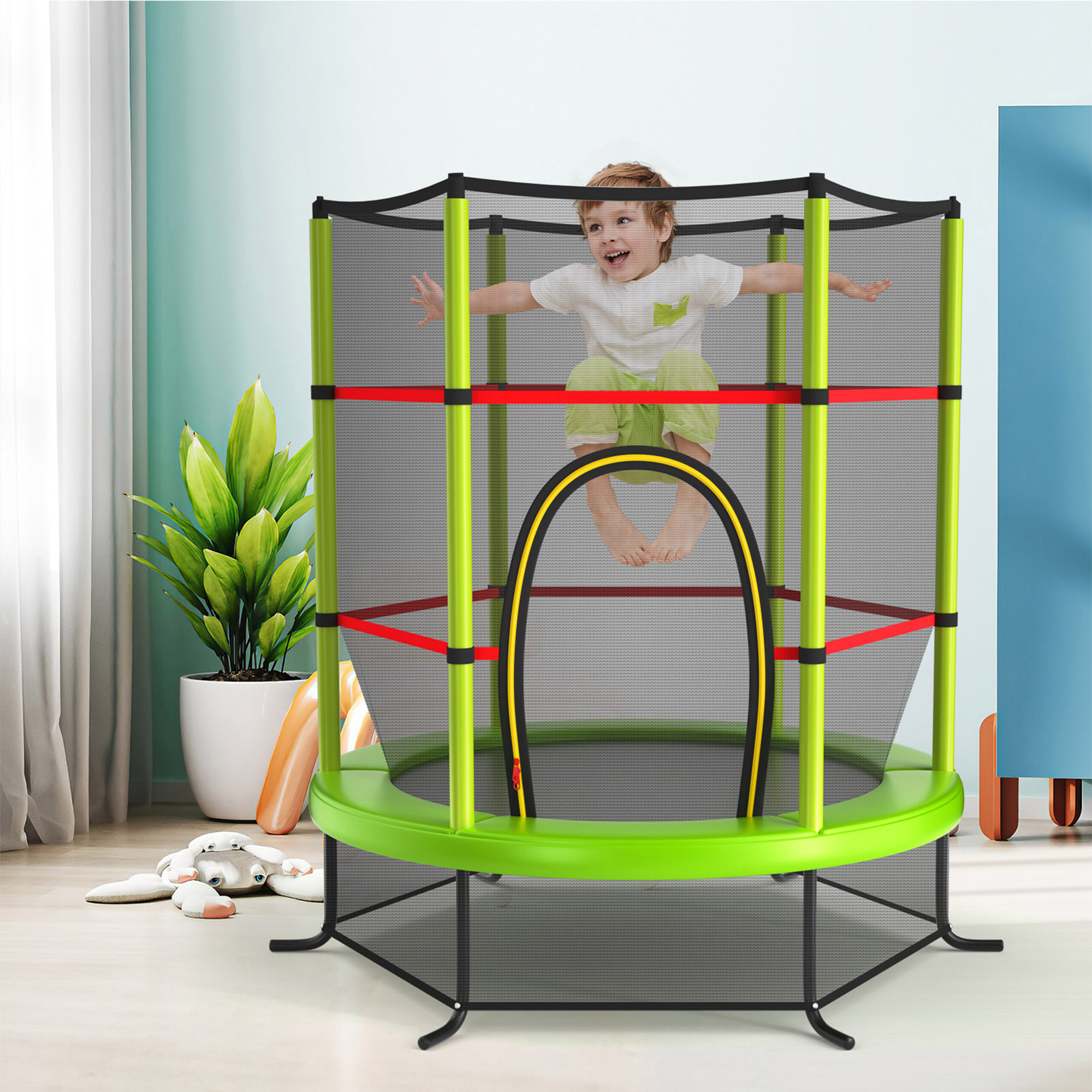 Gymax 55'' Recreational Trampoline for Kids Toddler Trampoline w/ Enclosure Net Green - image 3 of 10