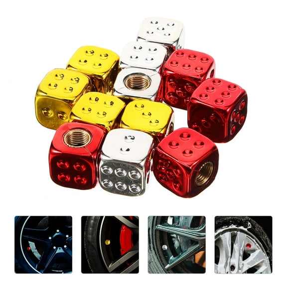 Pretyzoom 12Pcs Car Tire Valve Caps Electroplated Dice Style Valve Stem Covers Assorted Colors