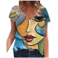 thumbnail image 2 of Puntoco mujeres verano moda manga corta cuello en V impresión Casual blusa camiseta tops Puntoco Puntoco-6557, 2 of 6