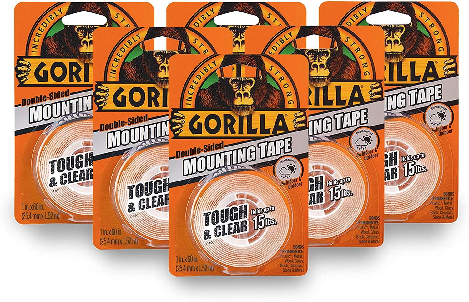 Gorilla - Heavy Duty Double Sided Mounting Tape, Weatherproof, 1 x 60,  Black, (Pack of 2)