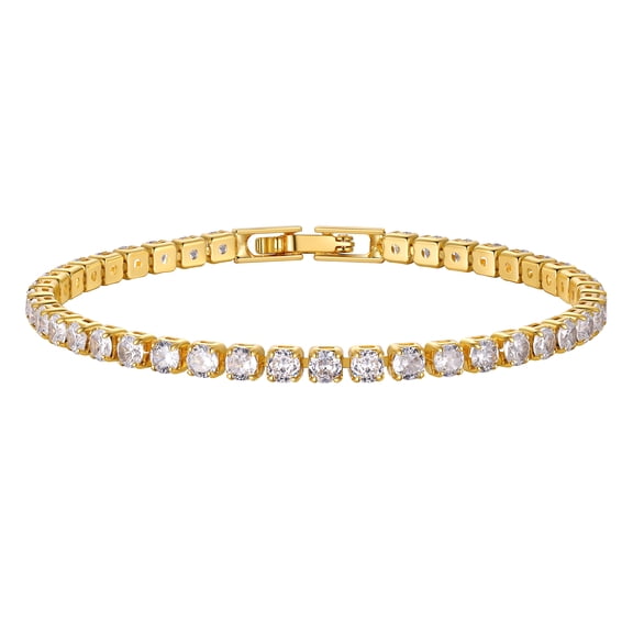 Just Being Cute Tennis Bracelet for Women 14K Gold Plated 3mm Cubic Zirconia Bracelets Christmas Birthday Jewelry Gifts with Card for Her, 6.5 inch