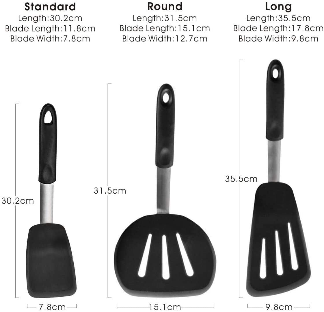 Non-Stick 600F Heat Resistant Utensils for Cooking Kitchen Spatulas Turner Stainless Steel & Premium Silicone Kaffi Turner Spatula Set Flipping and Pressing 3Pack 