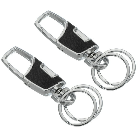 Uxcell Car Key Chain, 2 Pack Leather Keychain Stainless Steel Buckle Keys Holder with 2 Rings, Black