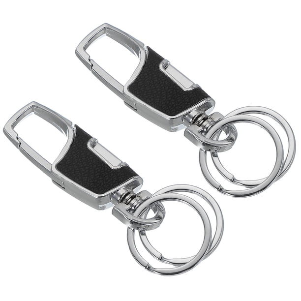 Llavero de Coche Uxcell 2 Paquetes con Hebilla de Cuero de Acero Inoxidable y 2 Anillos Negros