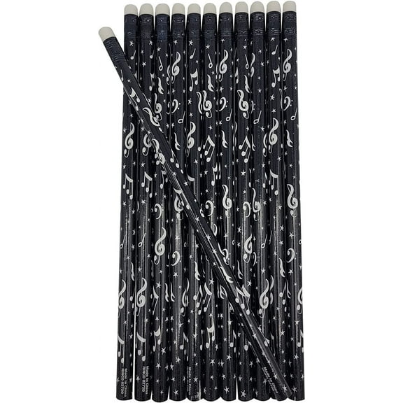 Black and White Musical Note Pencil (24 Pack) 7.5". #2 Lead Pencils. Music