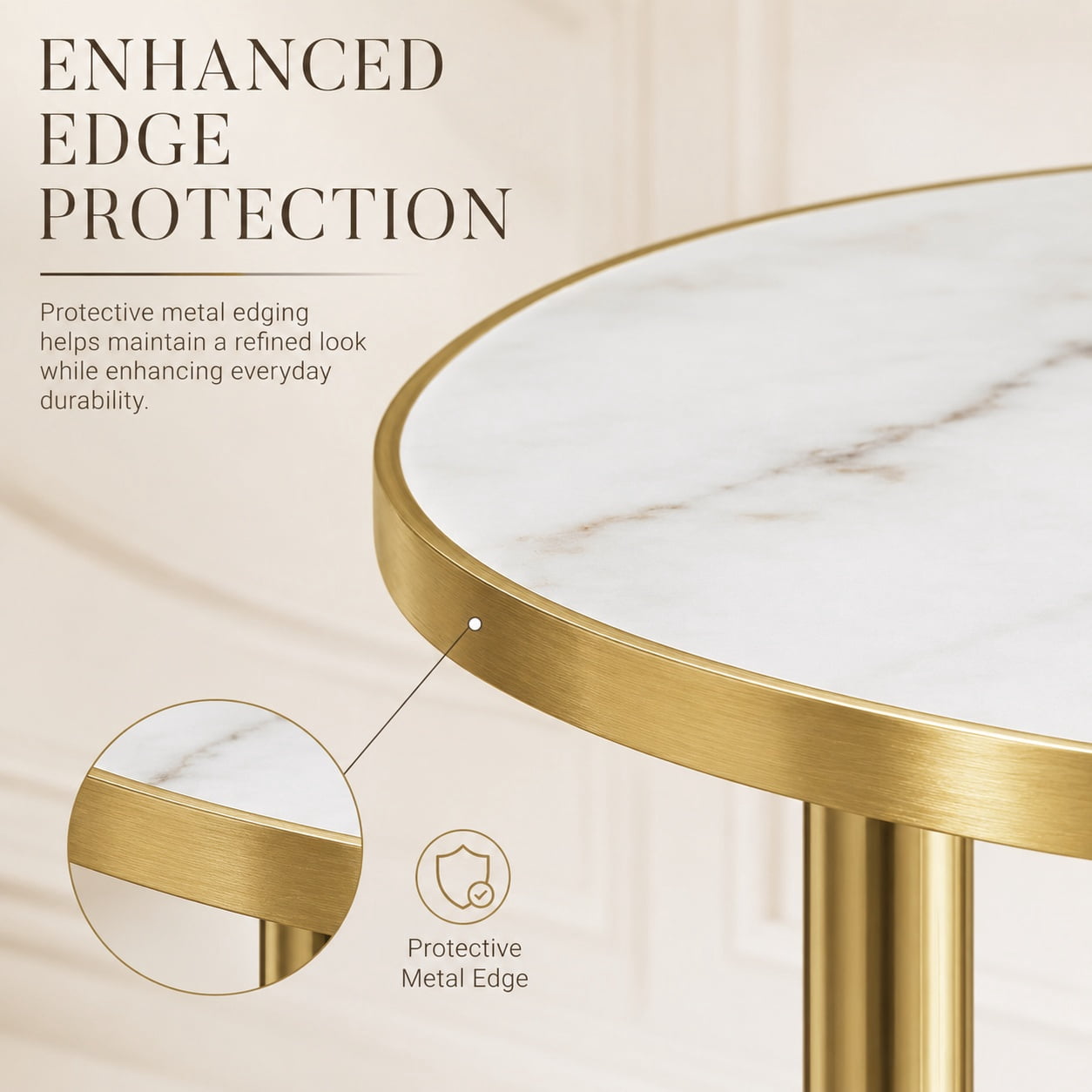 Aukfa 31.5" Round Sintered Stone Dining Table for 2-4, Kitchen Table Tulip Table with Gold Pedestal Base for Bistro Small Apartment,Ivory White Marble