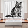 thumbnail image 2 of Ambesonne Kitty Kitchen Curtains, Sitting Cat Monochrome Art, 55"x36", Charcoal Grey and White, 2 of 3
