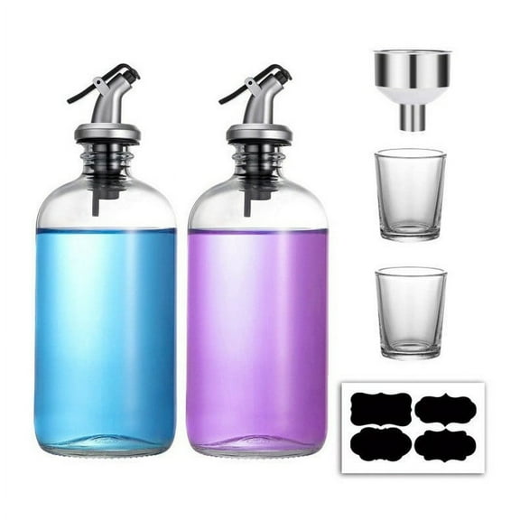 Uanit Mouthwash Dispenser for Bathroom, Glass Mouthwash Dispenser with Cup, Mouth Wash Container Bottle with Cup, 2 Pack Refillable Mouthwash Decanter, 16 Oz