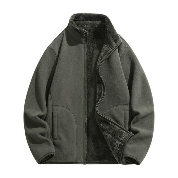 Xzbqbs Winter Jackets for Men Sherpa Lined Full Zip Up Long Sleeve Coat Casual Lightweight Fleece Warm Stand Collar Solid Jackets
