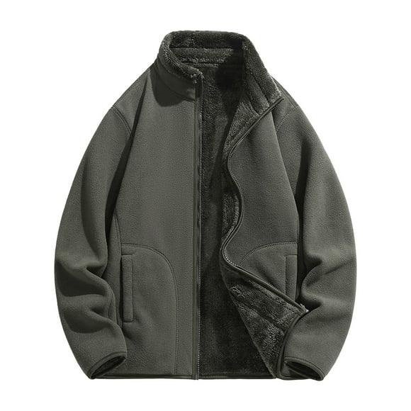LNWUY (m-5TG) Grande Taille Mode Homme Couleur Unie Col Montant Poche Zippée Veste Polaire Haut Décontracté Manches Longues Sans Capuche Vert m