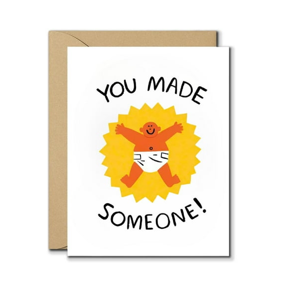 Funny New Baby Congratulations Card with Envelope – You Made Someone Cartoon Baby Design, Humorous Pregnancy & New Parents Greeting Card, Blank Inside, Perfect for Baby Shower, Pregnancy Reveal