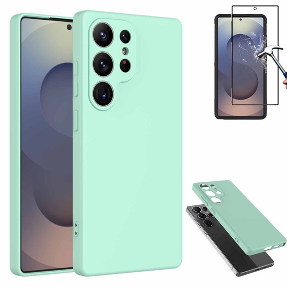 Njjex For Samsung S25 Case with Screen Protector,Liquid Silicone Soft Gel Rubber Slim Microfiber Lining Cushion Texture Cover Shockproof Protective Case for Galaxy S25 6.2", Green