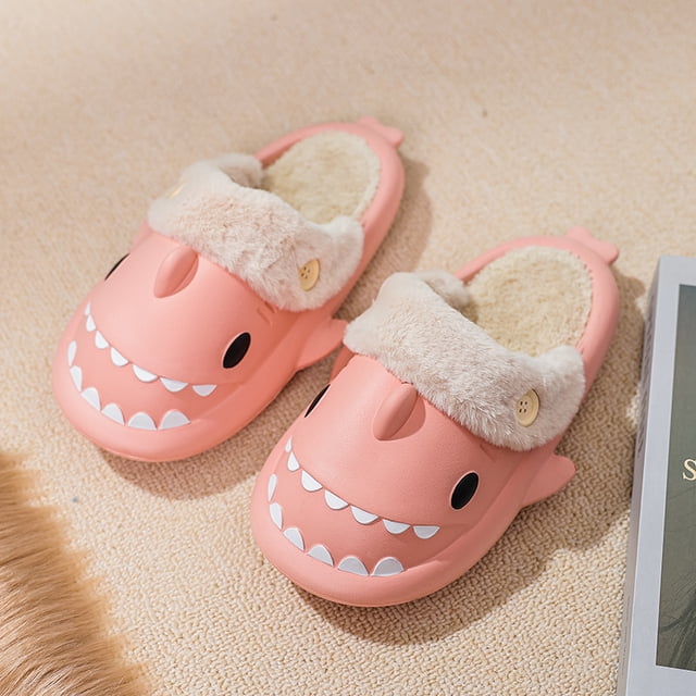 Pantuflas de algodón con tiburón para mujer, impermeables, antideslizantes, para interior y invierno, chanclas de tiburón, sandalias de felpa cálidas para parejas, zapatos planos para el hogar
