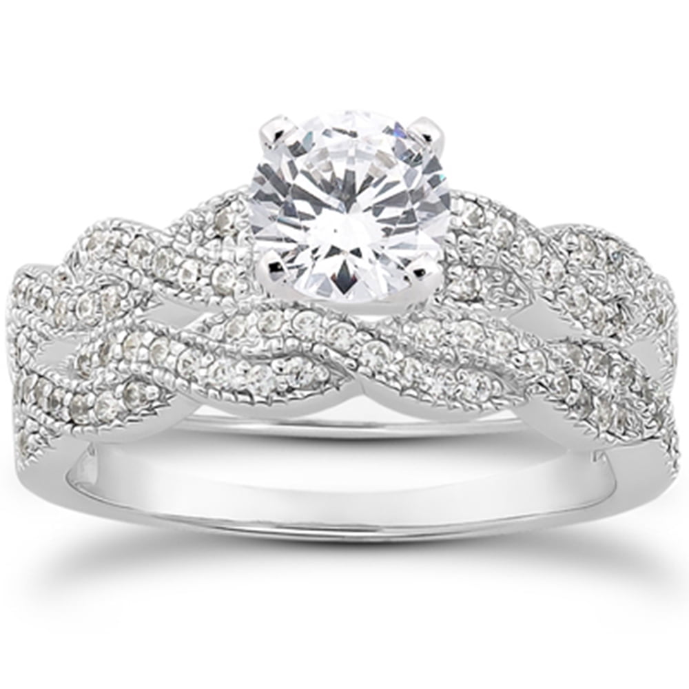 5 8ct Pave Diamond Infinity Engagement Wedding Ring Set Vintage White Gold 14k by Pompeii3