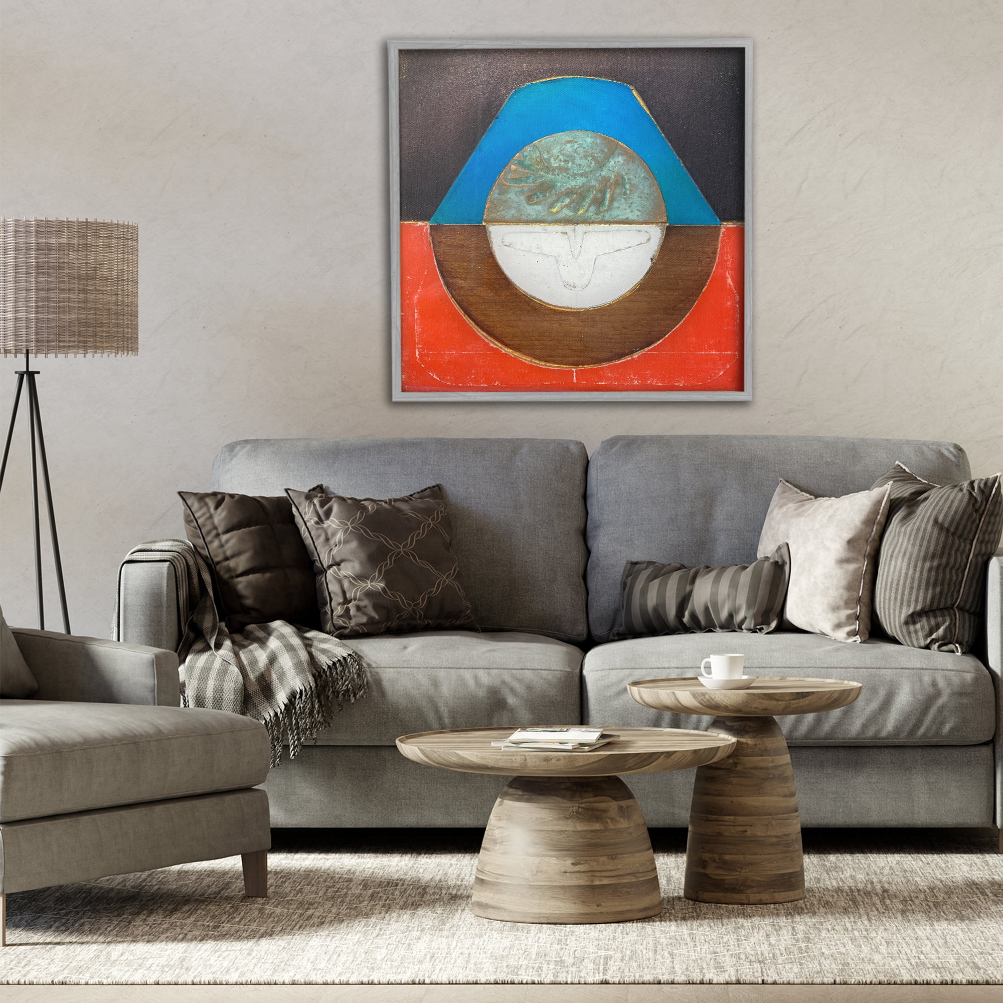 Stupell Industries Round Rustic Symmetry Gray Framed Giclee Art, design by Matthew Finger