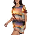 thumbnail image 2 of Fuzoiu Starfish Sunset Sea Beach Print Women's Short-Sleeved Pajama Set,Lounge Sleepwear Set,Womens Pajama Sets 2 Piece,Button-Up Top and Shorts with Pockets-Large, 2 of 7