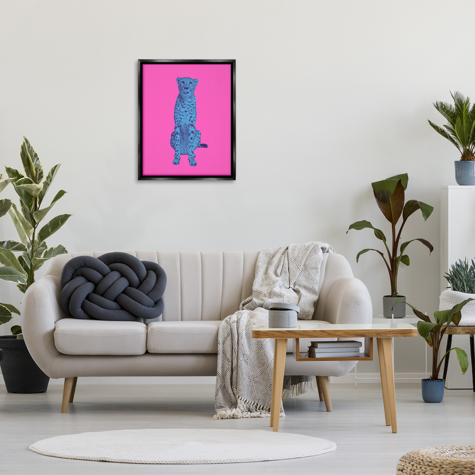 Stupell Industries Leopard on Vivid Pink Animals & Insects Painting Black Floater Framed Canvas Art Print Wall Art, 25 x 31