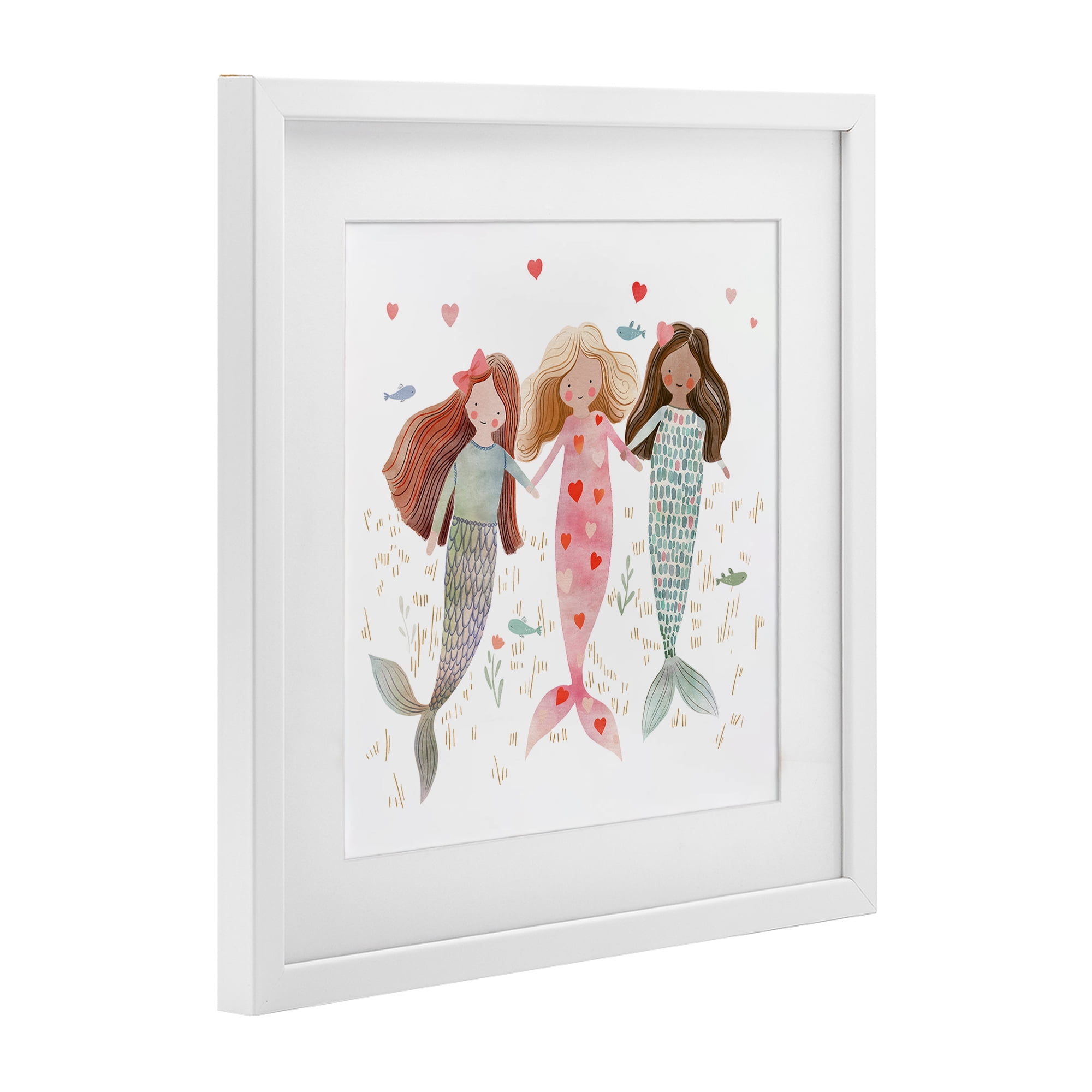 Trio of Mermaids Friendship White Framed Print Under Glass, design by Leah Straatsma