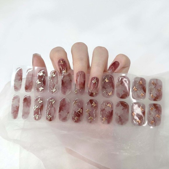 Bilqis Deals 22PCS Semi Cured Gel Nail Stickers Kit Nail Strips For Nails Light Full Nail Wraps Gel Cured Press On Nails Long Lasting 1ml