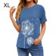 thumbnail image 1 of Camiseta Cuello Redondo Estampado Mujer Tops Poliéster Manga corta Tela de verano, Azul claro, XL seitruly AP002414-14, 1 of 7