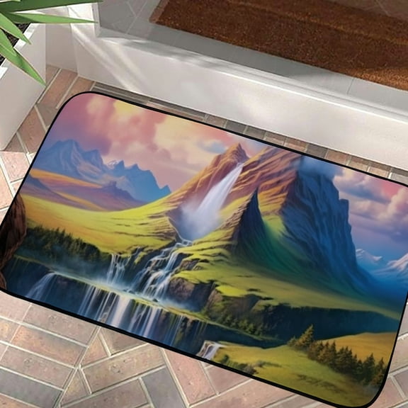 Pratyus Mountain Waterfall Rainbow Outdoor Doormat for Entryway Indoor Entrance - Home Felt Mat for Indoor and Outdoor Use 19.68*39.37 in