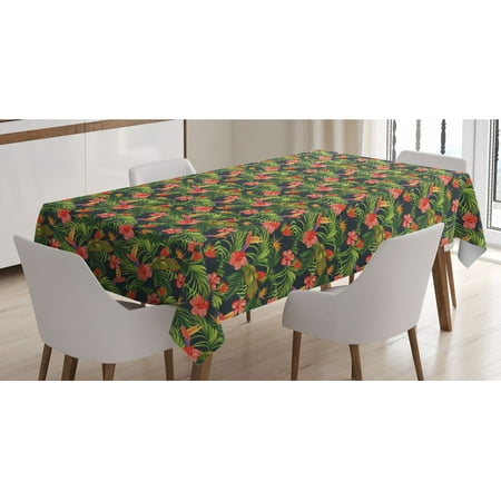 

Hibiscus Tablecloth Palm and Banana Leaves Strawberry Tropical Birds Rectangle Satin Table Cover Accent for Dining Room and Kitchen 52 X 70 Multicolor by Ambesonne