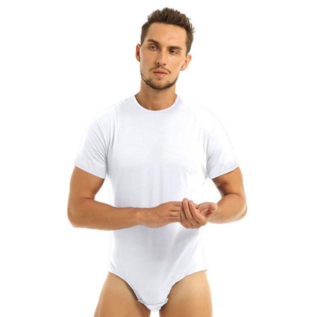 ZHAOCHENG Body de una pieza para hombre y adulto, ajustado, para culturismo, con cuello redondo, mangas cortas y entrepierna a presión