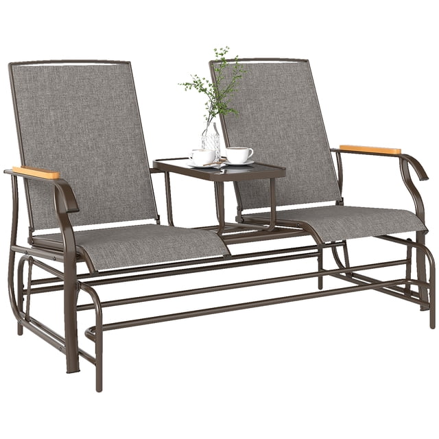 Outsunny Causeuse-Banc à Bascule d'Extérieur, Chaise Balançoire pour 2 Personnes avec Table