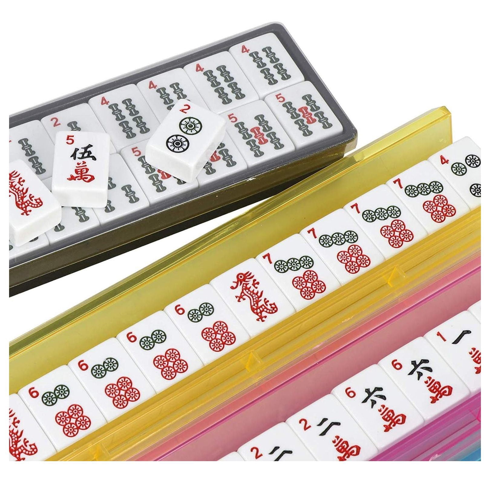 American Mahjong Set - Black Soft Bag - 166 White Engraved Tiles, 4 All-in-One Rack/Pushers Western Mah Jongg Game Set