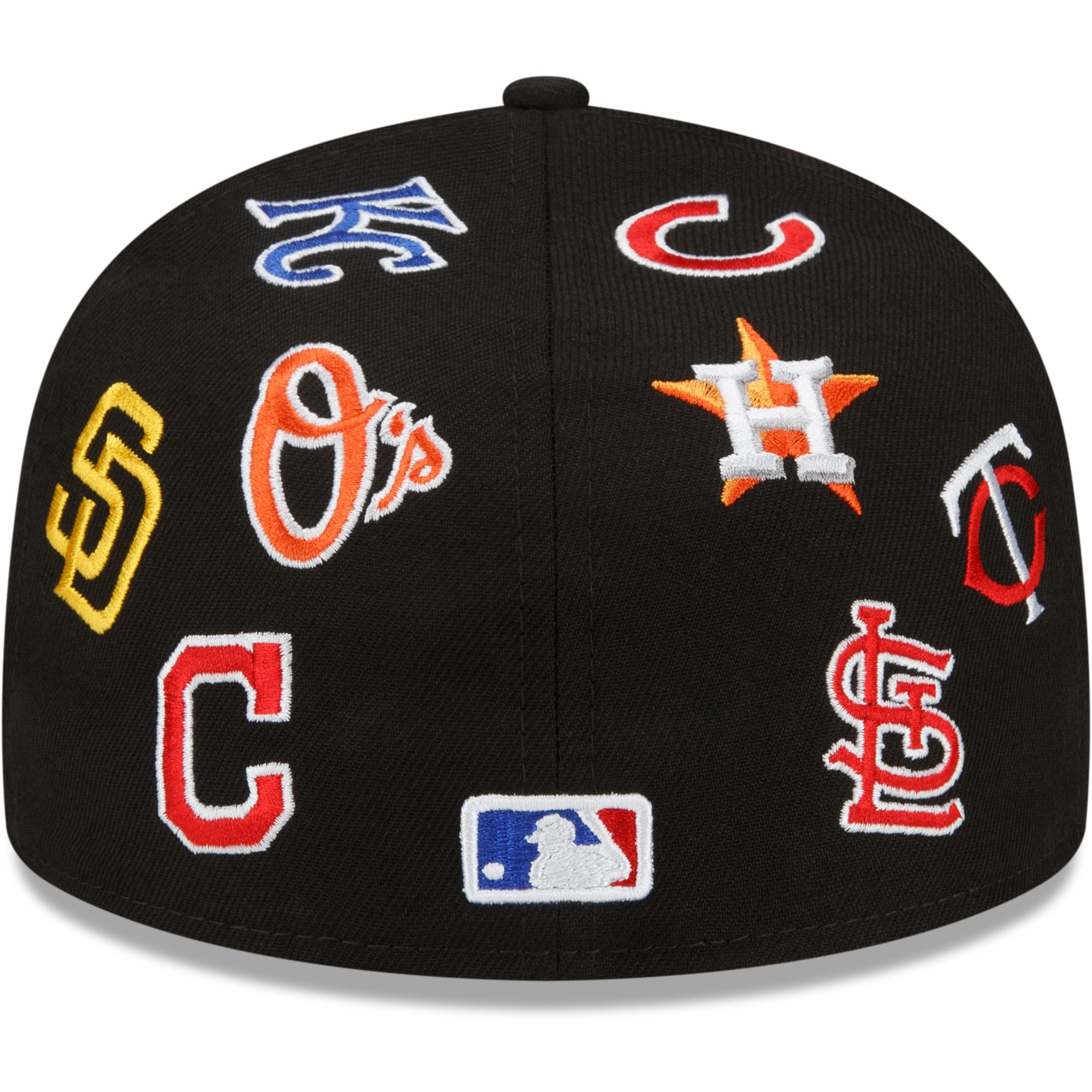 Buy Men's New Era Black MLB Allover Team Logo 59FIFTY Fitted Hat Online