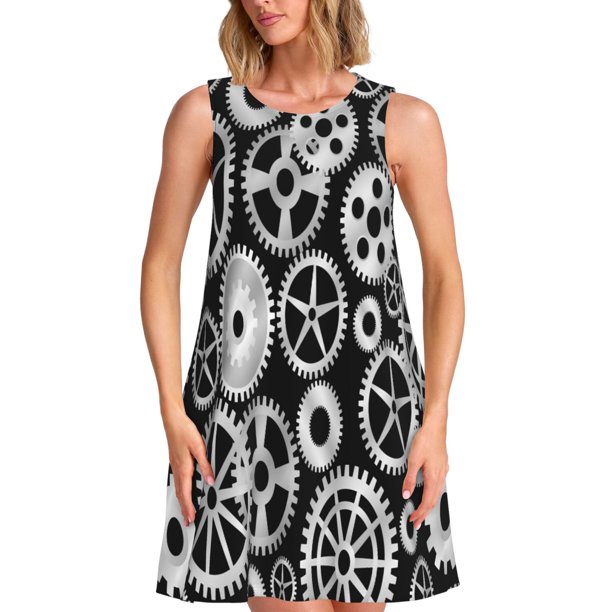 Disketp Metallic Gears para Vestido sin Mangas para Mujeres, Vestidos de Verano para Mujeres, Casual y Holgado para la Playa