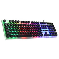 Minkissy Backlit Wired Keyboard USB Black Plastic Round Key Keyboard for Computer 1Set