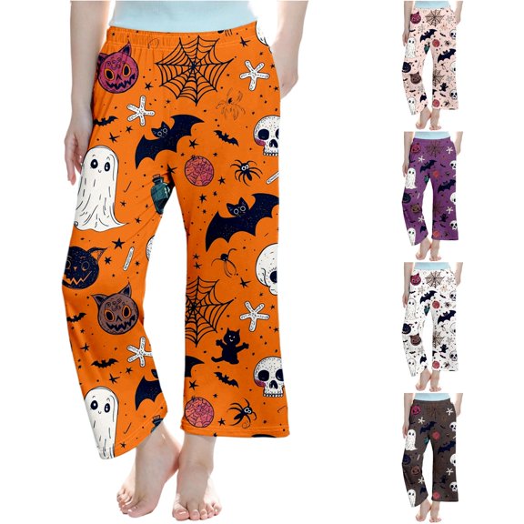 SUXIAN Girl Pants Halloween Printed Soft Like Cotton Pajama Bottoms Straight Leg Long Trousers Comfortable Casual Wear Kids Pants Toddler