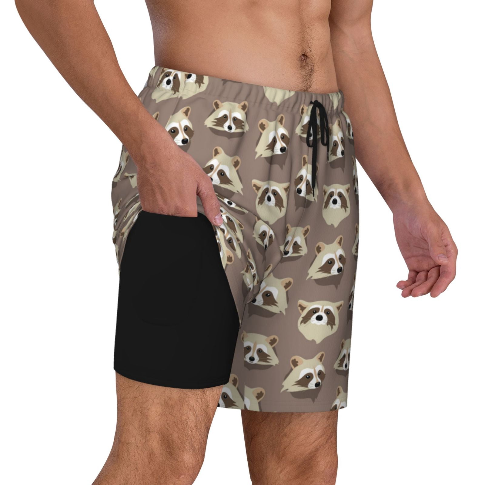 Xecao Raccoon for Men's Swimming Trunks Swim Trunks Quick Dry Swim Shorts with Mesh Lining Funny Swimwear Bathing Suits
