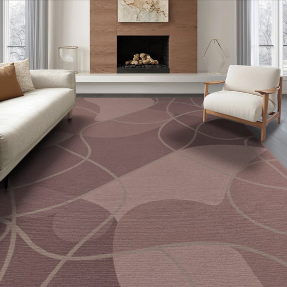 ODIKA 8'x10' Washable Area Rug Non-Slip Chair-Friendly Mat Mauve Solid Abstract Field Boho Geometric Lines Minimalist Tonal for Dining Room, Large Office, Lounge