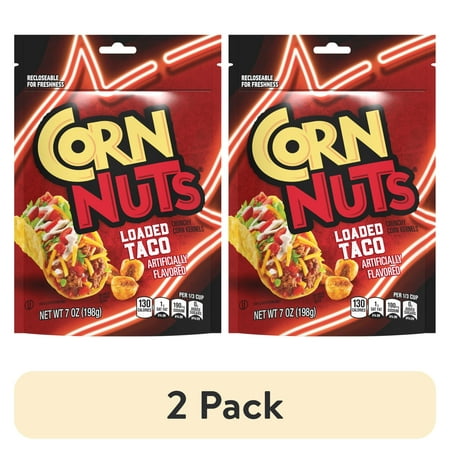 (2 pack) CORN NUTS Loaded Taco Flavor Plant-Based Snack, 7 oz Plastic Bag