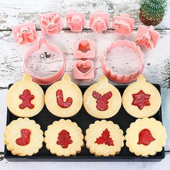 Mini Christmas Cookie Cutters with 3D Stamps, Gingerbread, Snowman, Tree, Candy, Snowflake, Christmas Cookie Decorating Tools, Snacks Baking Molds for Party