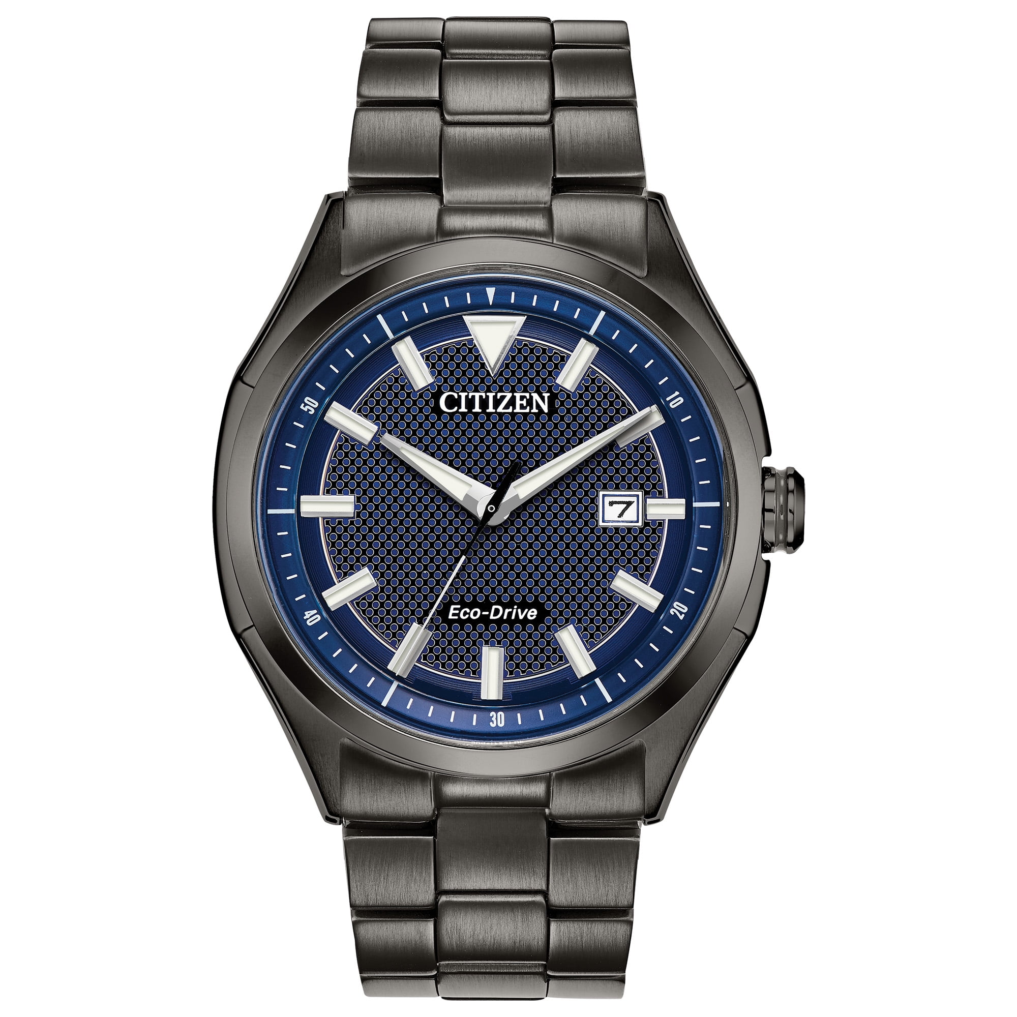 citizen men's blue dial black ip chronograph bracelet watch