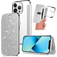 thumbnail image 5 of Compatible with iPhone 14 Plus Bling Wallet Case Sparkly PU Leather Shiny Glitter Flip Kickstand Card Holder Soft Clear Back Fashion Luxury Protection Shockproof Cover for Women Girls, 5 of 5