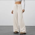 thumbnail image 6 of BRGZLK Women's Wide Leg Ribbed Knit Pants Solid Color Drawstring Waist Low Rise Casual Pants Straight Leg Pants, 6 of 7