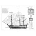 thumbnail image 2 of Vision Studio 18x15 Black Ornate Wood Framed with Double Matting Museum Art Print Titled - Custom Antique Ship Blueprint in BW IV, 2 of 4