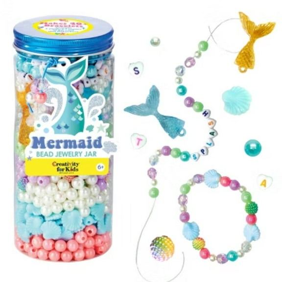 Creativity for Kids Mermaid Bead Jewelry Jar: Craft Kit with Beads & Cord for Ages 6 