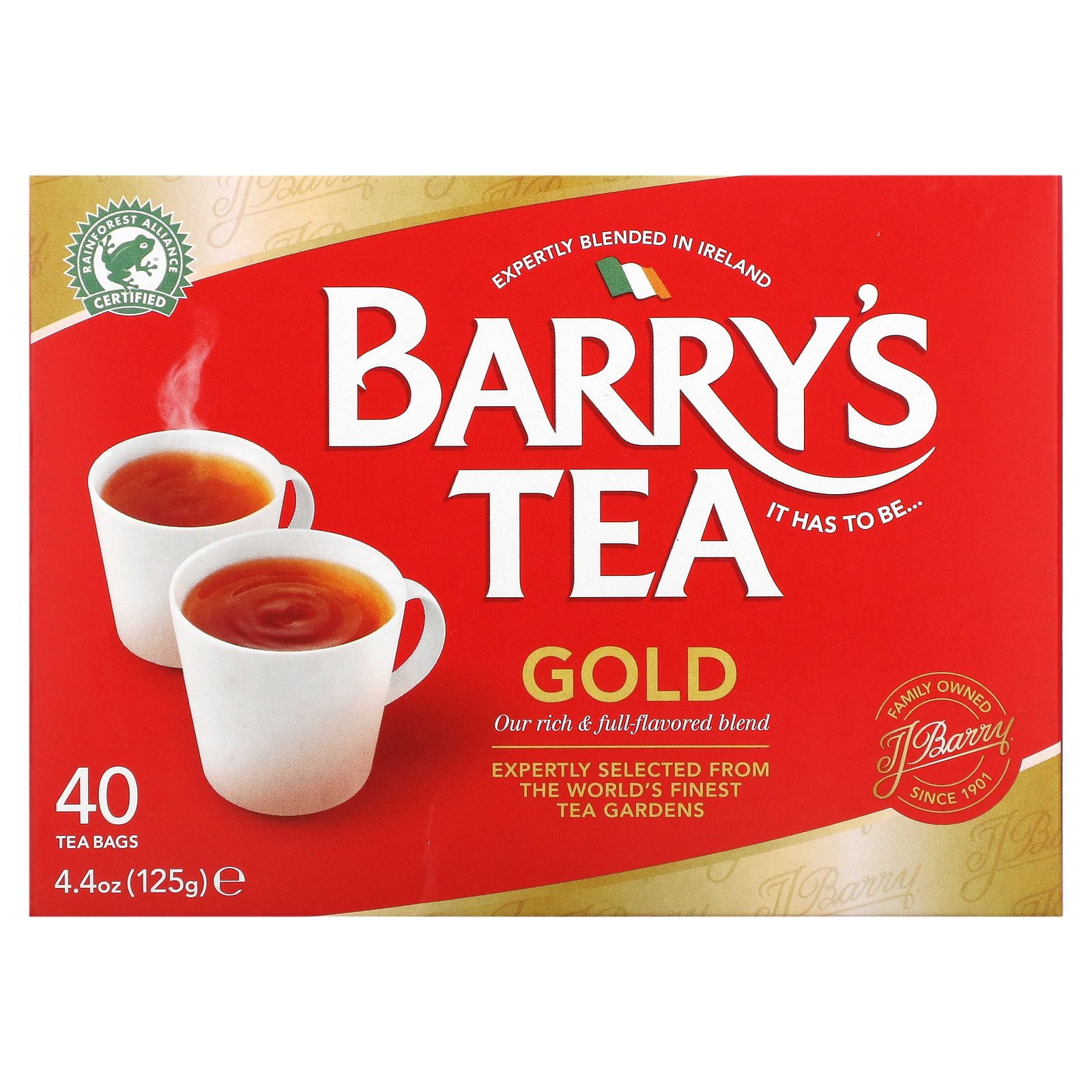 Barry's Tea, Gold Blend, 40 Tea Bags, 4.4 oz Pack of 2