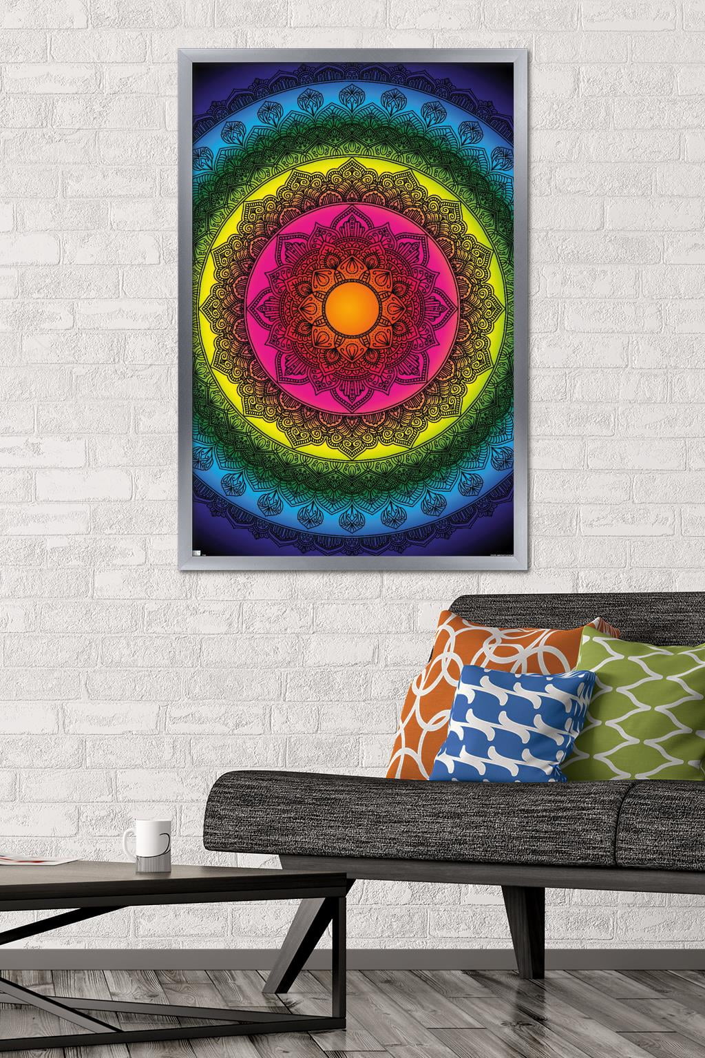 Delyth Angharad - Rainbow Mandalas Wall Poster, 22.375" x 34" Framed