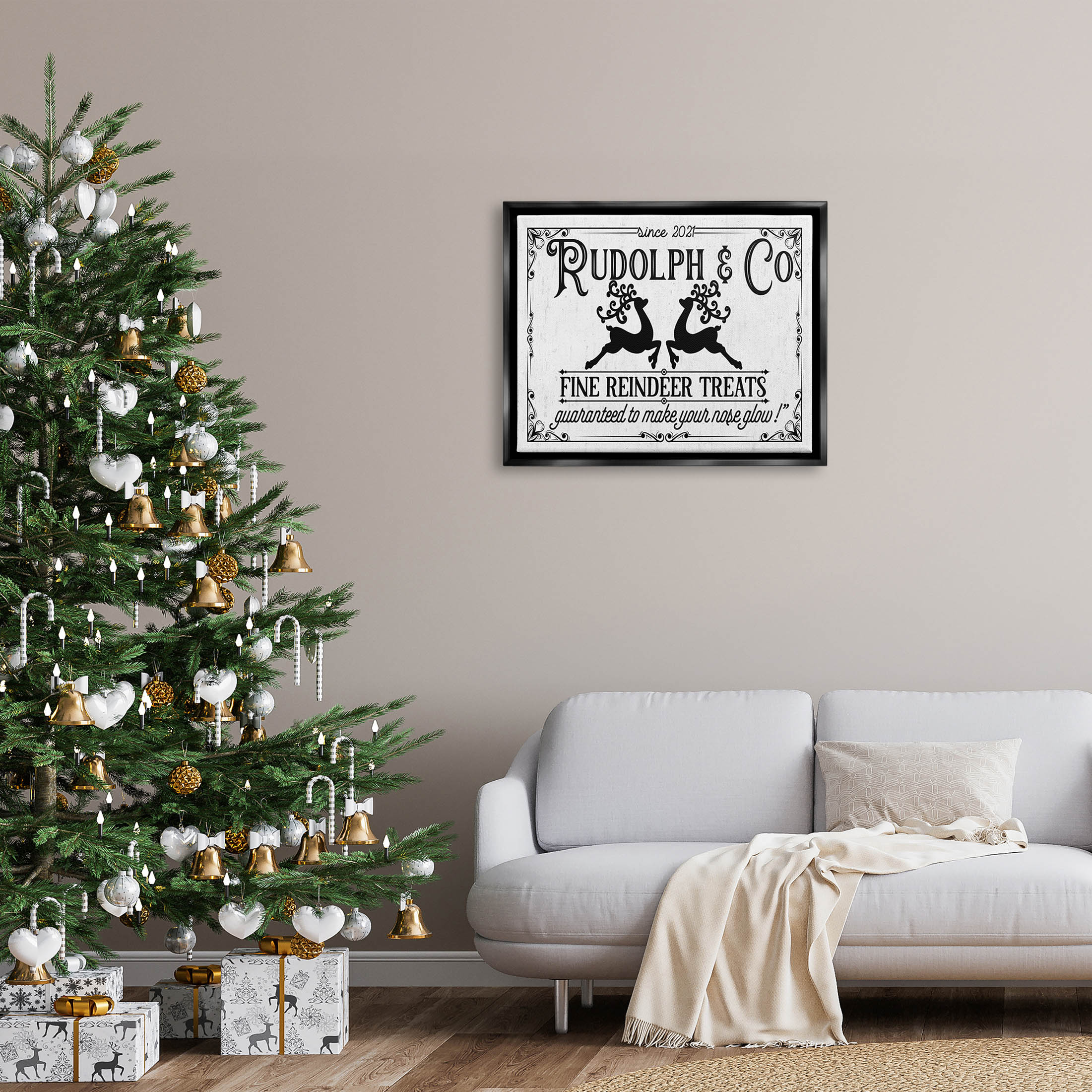 Stupell Industries Rudolph & Co Vintage Sign Graphic Art Jet Black Floating Framed Canvas Print Wall Art, Design by Lettered and Lined