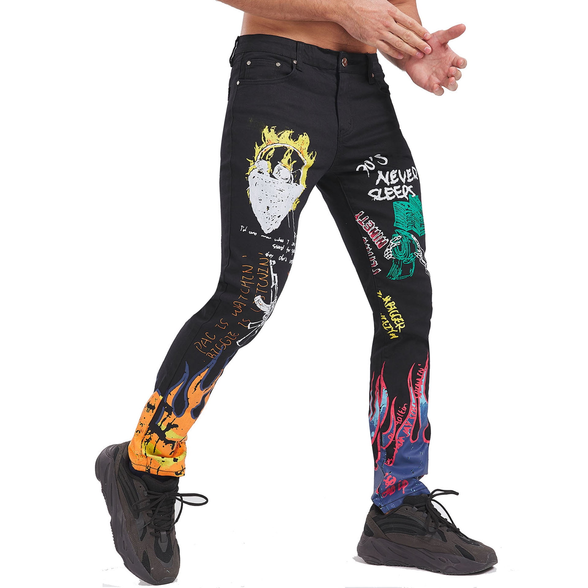 //50% off//MENS 3D LOGO SLIM PANTS Lサイズ Men's 3D Printed Jeans / Blue&Black Denim Male Pants