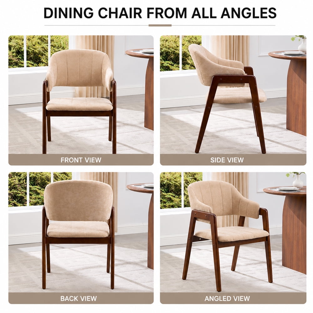 MOONMISS Mid-Century Modern Upholstered Dining Chair with Curved Back and Wooden Frame, Fabric Armchair for Dining Room Kitchen Living Room