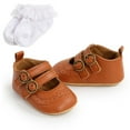 thumbnail image 3 of Magazine Babies Girl Boys U-Strap- Newborn First Walker PU Leather Soft Soled Sandals Shoes with Lace Sock, 3 of 4
