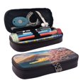 thumbnail image 2 of Vsdgher Cherry Blossoms Print Pen Case Leather Pencil Pouch Markers Holder Big Capacity Bag with Zippered Pocket for Stationery Tool, 2 of 6