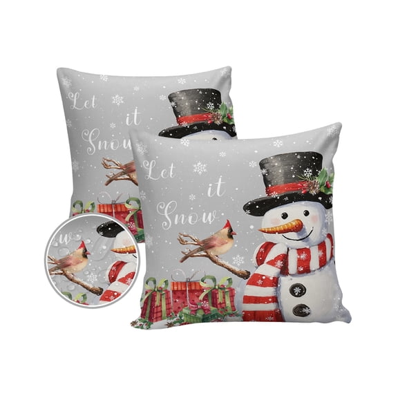 Pack of 2 Outdoor Pillow Covers, Christmas Snowman and Gifts Grey Waterproof Square Throw Pillowcase Cushion Decorative Pillow Covers for Couch Patio Tent, 16x16 in